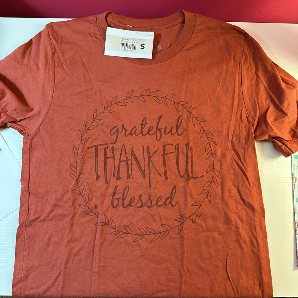 Orange Graphic Tee - Grateful Thankful Blessed
